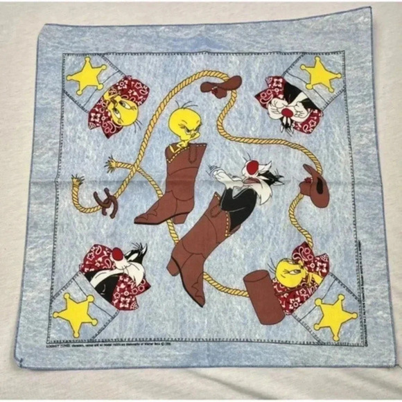 Vintage Looney Tunes Sylvester and Tweety Bird Bandaroos Bandana Western 1996 - Picture 1 of 6